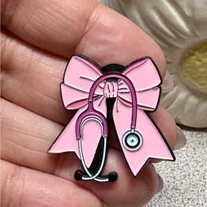 NURSES Pink Bow Stethoscope Enamel Pin